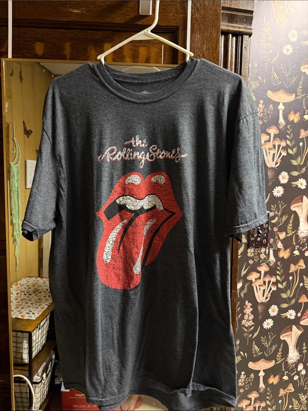 the Rolling Stones Charcoal Short-Sleeve Tee with Red Tongue Graphic